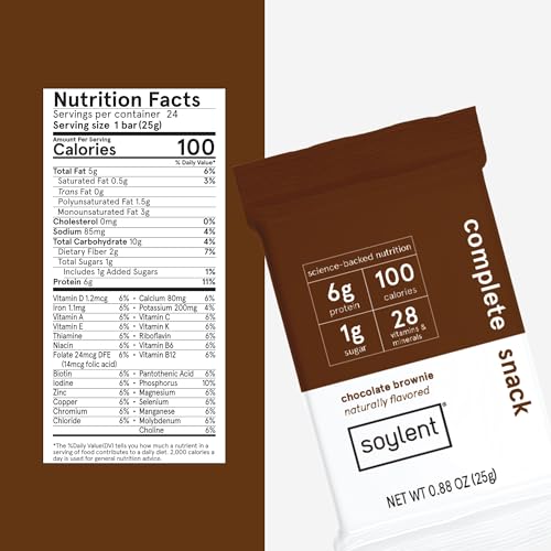 Soylent Snack Mini Protein Bars - Chocolate Brownie, 1g sugar, Protein Bars, Gluten Free, 6g of Vegan Energy - 24 count