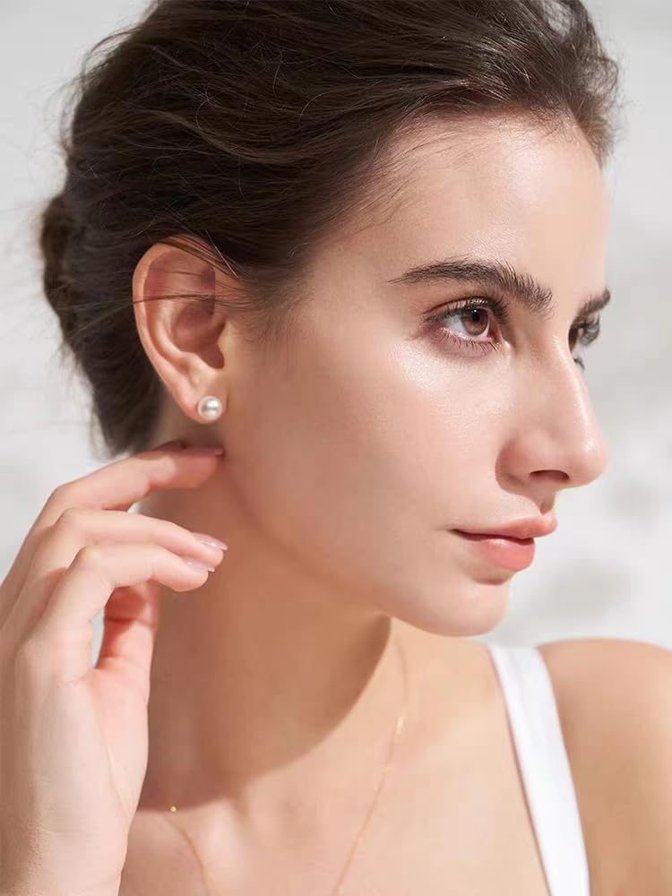 NONNYL Gifts for Women Wife Mom Mother Gift for Her Girlfriend Present for Wedding Birthday Anniversary Jewelry, Mother's Day Christmas Day valentine's Gifts,Pearl Stud Earrings 18k
