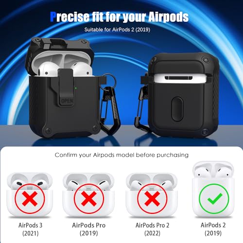 RFUNGUANGO for Airpods 2nd and 1st Generation Protective Cases Automatic Pop-up with Safety Lock Clip, Full Body Shockproof Hard Case with Keychain (Cleaning Tool) -Yellow