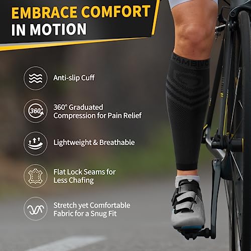 CAMBIVO Calf Compression Sleeve for Men Women, Shin Splint Brace Support for Leg Pain Relief &Varicose Vein Treatment, Footless Compression Socks for Running (Black, Small-Medium)