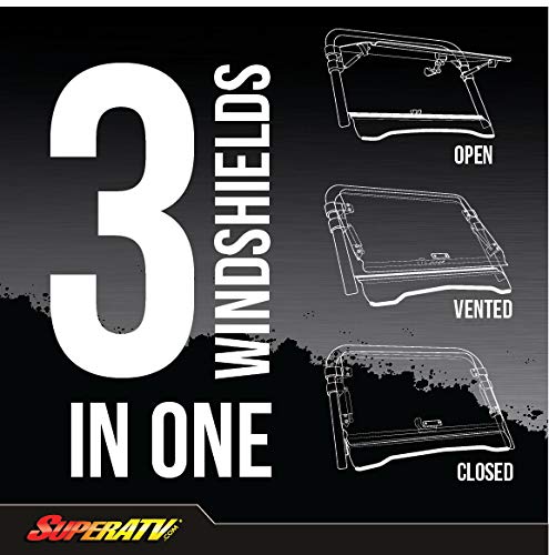 SuperATV Scratch Resistant Flip Windshield for CFMOTO ZForce 500, 800 Trail & EX, 1000 2014-2022, 1/4" Hard Coated Polycarbonate, Comes Preassembled, Can be Closed, Vented, or Fully Open, USA Made
