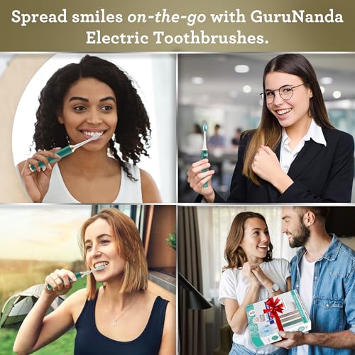 GuruNanda Steel Sonic Toothbrush - Rechargeable, 5 Modes, 2 Min Smart Timer & Replacement Brush Heads - Gold