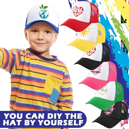 Jeyiour 48 Pack Trucker Hat Bulk Polyester Adjustable Plain Mesh Sublimation Blank Baseball Cap for Women Men Kids(Small,Mixed Colors)