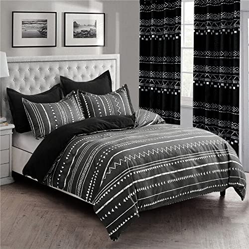 Door Curtains for Doorway Privacy,80 Inch Length Semi Blackout Insulated Thermal Room Divider Cover/Blinds,Decorative Tribal Modern Boho Closet Curtain for Bedroom Living Hallway Bathroom,Black White