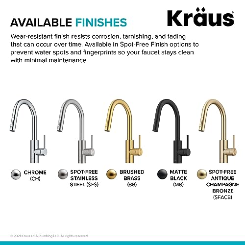 KRAUS Oletto Single Handle Pull Down Kitchen Faucet with QuickDock Top Mount Installation Assembly in Spot Free Antique Champagne Bronze, KPF-2620SFACB