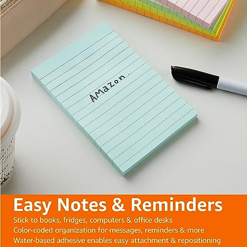 Amazon Basics Lined Rectangular Sticky Notes, 4 x 6-Inch, Pack of 5, Assorted Colors