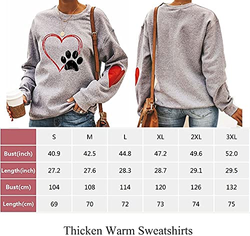 ETATNG Womens Dog Paw Print Mother's Day Shirt Crewneck Long Sleeve Casual Pullover Loose Dog Mom Sweatshirts Grey S