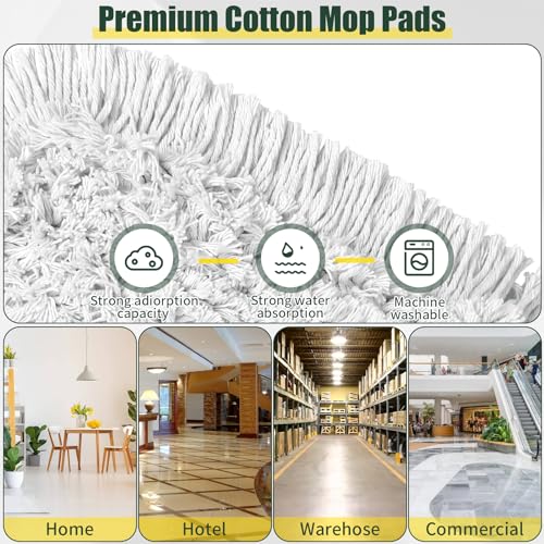 36" Commercial Dust Mop for Floor Cleaning with 2 Replacement Mop Pads, Heavy Duty Industrial Large Floor Wet Dry Mop for Cleaning Office Garage Hardwood Warehouse Factory Mall