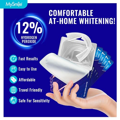 MySmile Prefilled Teeth Whitening Kit for Sensitive Teeth, 12% Hydrogen Peroxide Teeth Whitening Gel Trays, One-Step Fast Teeth Whitener, Help Remove 20 Years of Stains, 14 Trays -7 Day Treatments.