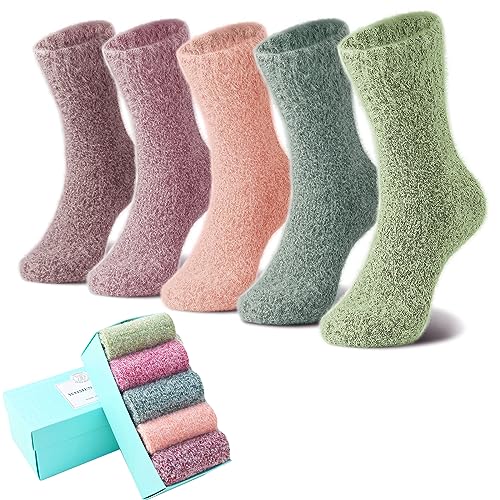 5 Pairs Fuzzy Cozy Warm Socks for Women Winter Wool Thick Casual Home Sleeping Soft Socks Gifts for Women