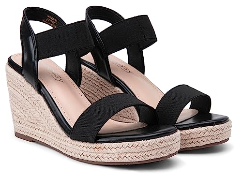 Jeossy Women's 8801 Black Wedge Sandals for Women,Ankle Strap Espadrille Sandals for Women Dressy Summer Size 6(DJY8801 Black 06)