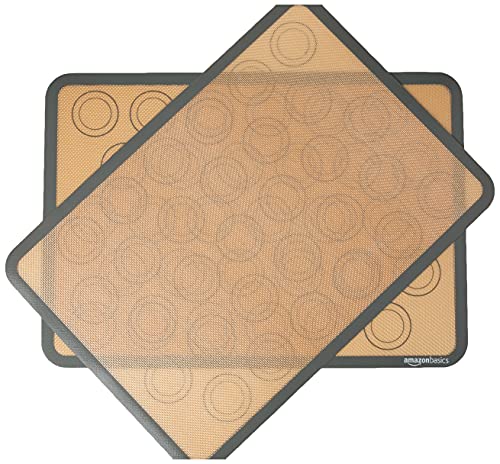 Amazon Basics Silicone, Non-Stick, Food Safe Baking Mat, Macaron, Pack of 2, Beige/Gray, Rectangular, 16.5" x 11.6"