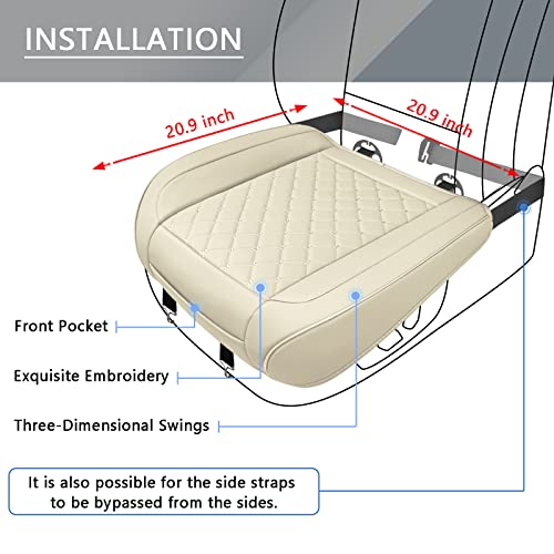 SanQing Car Seat Covers Bottom PU Leather Bottom Seat Cover for Car Front Seat Cushion Automotive Protectors Universal Fit 95% Vehicles (Beige)