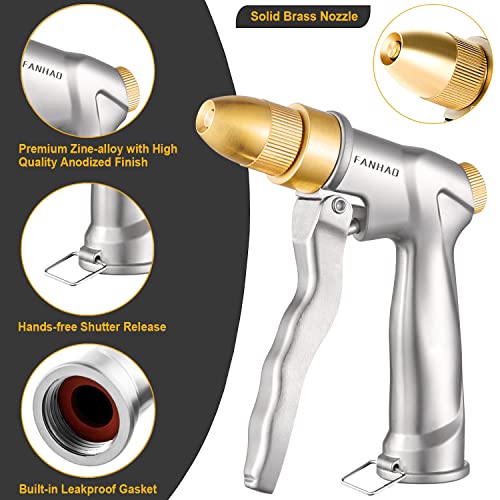 FANHAO Heavy Duty Fireman's Hose Nozzle, Metal Water Nozzle with 8 Spray Patterns，High Pressure Garden Hose Sprayer with Lever Control and Non-Slip Grip to Water Plants & Lawns, Wash Cars & Clean