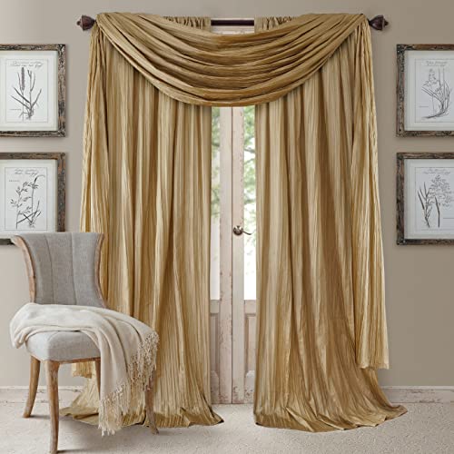 Elrene Home Fashions Athena Faux Crushed-Silk Window Curtain Panel and Valance Set, 52"x84" (2 Panels) & 1 Valance, Gold