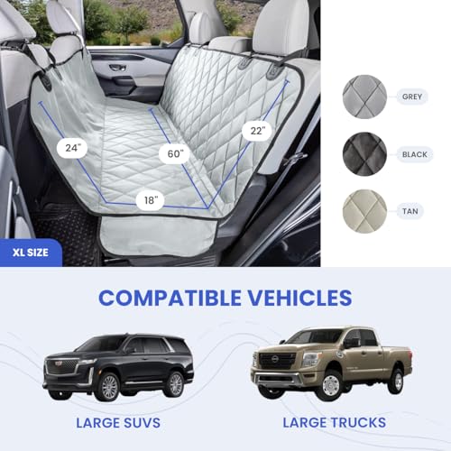 4Knines Dog Seat Cover with Hammock for Fold Down Rear Bench Seat 60/40 Split and Middle Seat Belt Capable - Heavy Duty - Black Extra Large - for Full Size Trucks and Large SUVs