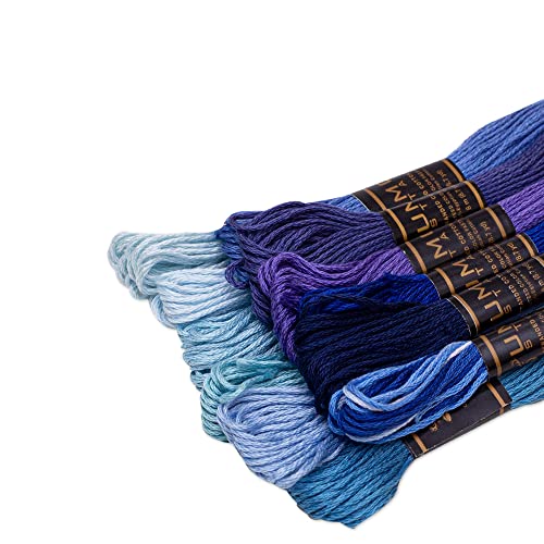 UMC STAG 12 Pieces | Premium Embroidery Thread | 100% Egyptian Cotton Premium Skeins | Cross Stitch Embroidery Floss | Oeko TEX Certified Stranded Cotton (Blue Tones)