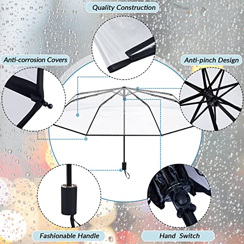 18 Pcs Clear Foldable Umbrellas Bulk Transparent Travel Umbrella Clear Umbrella Manual Open and Close Compact Folding Umbrella for Wedding Anniversary Christmas Party Favors (Black Trim)