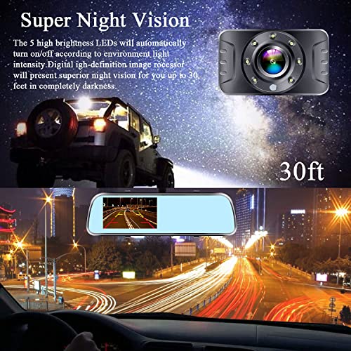 Backup Camera Mirror HD 1080P - Plug and Play Easy Set up Color Night Vision Rear View Mirror with License Plate Camera for Car Truck SUV Waterproof DIY Guide Lines AMTIFO A1