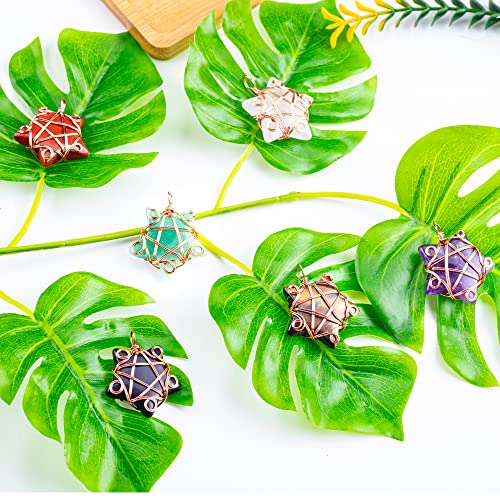 UU UNIHOM Natural Tiger's Eye Quartz Gemstones Five Point Star Necklace Pendant Sliver Gold Wire Wrapped Healing Crystal Necklace Jewelry Crystal Necklaces Pendulum for Women Men