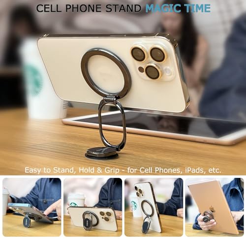 Magnetic Phone Ring Holder, Double Adjustable Gym Finger Ring Grip and Stand, Removable Phone Grip, for iPhone, iPad and Smartphones, Compatible with Magnetic Car Mount (Natural Titanium)