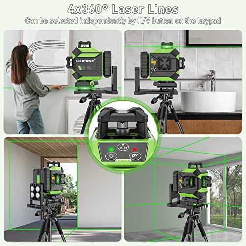 Huepar Laser Level 3 x 360 Self-Leveling Cross Line Laser 3D Green Laser Level with Pulse Mode Alignment Laser Tool with Rechargeable Li-ion Battery, Integrated Magnetic Bracket, Hard Carry Case 703CG