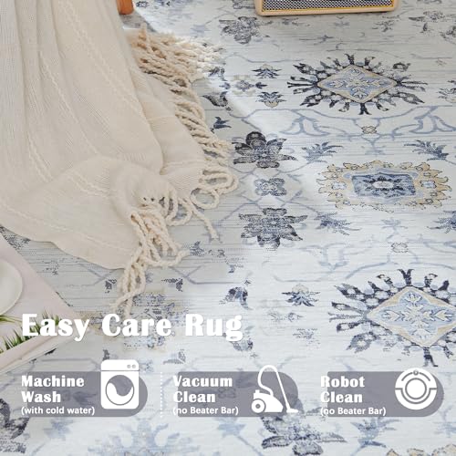 jinchan Area Rug 2x3 Vintage Accent Rug Entryway Washable Rug Kitchen Light Blue Floral Print Rug Doormat Foldable Thin Rug Boho Non Slip Soft Bath Mat Bedroom Living Room Dining Room