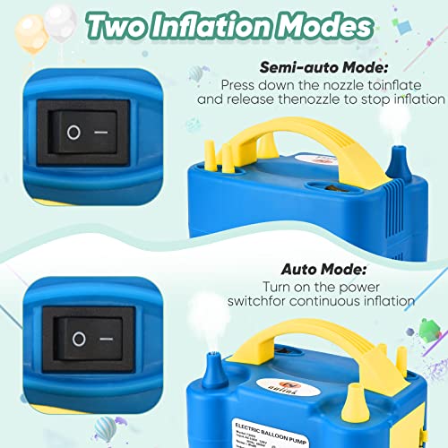 NuLink Electric Portable Dual Nozzle Balloon Blower Pump Inflation for Decoration, Party [110V~120V, 600W, Royal Blue]