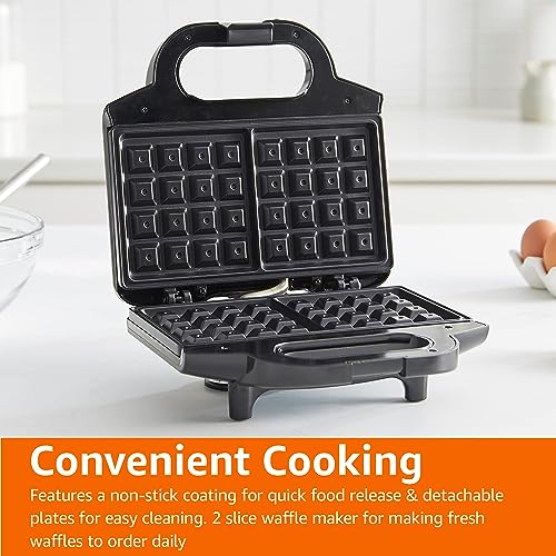 Amazon Basics Waffle Maker 2-Slices Black with Non-stick coating and Easy to Clean, 700W