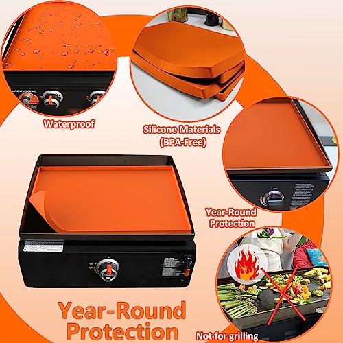 BANGIE Griddle Cover Mat for Blackstone 17 Inch Griddle Accessories - Full Wrap-Around Protection Silicone Mat for Griddle - Food Grade Silicone Grill Mat - ORANGE