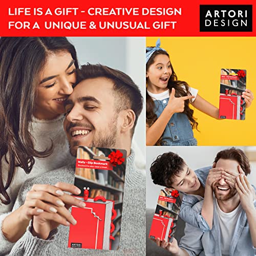 Clip Bookmarks for Kids Students Women and Men - Wally The Bookworm Cool Cute Bookmark and Page Holder Unique Gift Idea - Funny Book Marker and Reading Accessory for Book Lovers (Red)