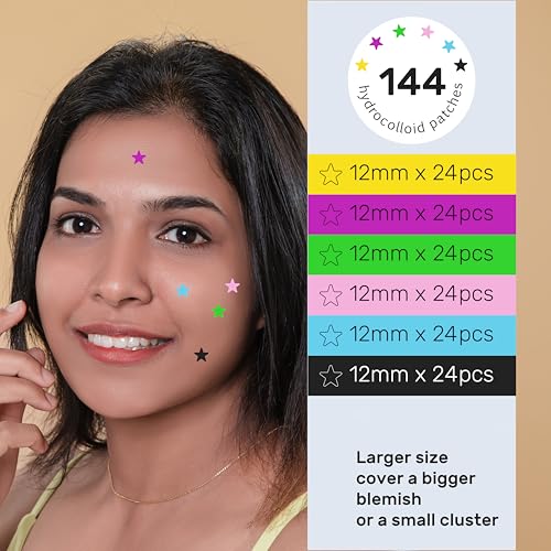 POINTMASS Star Pimple Patches: 6 Colors 312 Thickened Hydrocolloid Acne Patches Cute for Face and Skin Covering of Blemishes Zits etc. Acne Patches Contain Tea Tree Oil