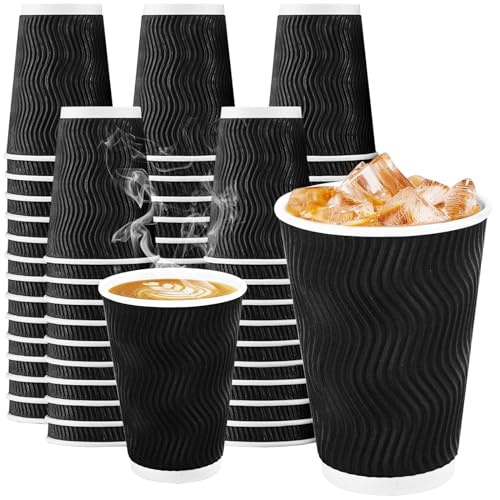 Huifany Coffee Cups 12 oz-120 Pack, Black Coffee Cups Disposable Paper Cups 12 oz, Insulated Hot Cups for Party/Office/Home/Travel/Cafe/Event, Black