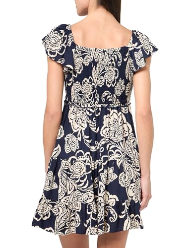 Angie Women's Printed Short Sleeve Tiered Dress, Navy