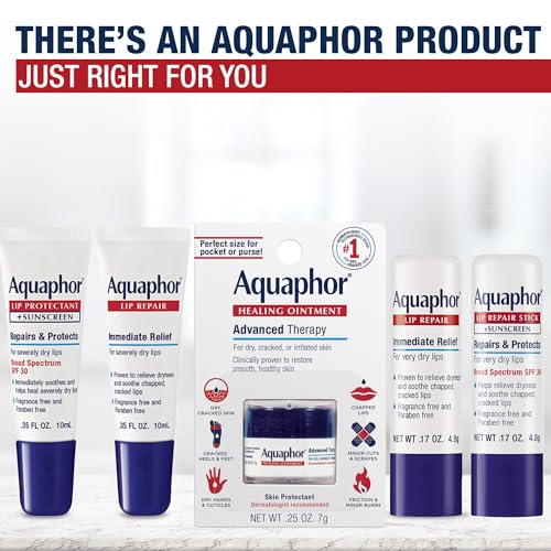 Aquaphor Lip Repair Tubes, Lip Ointment for Chapped Lips, Moisturizing Lip Balm, Two 0.35 ounce tubes