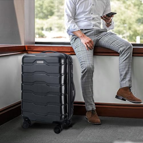 Speskiste 3 Piece Luggage Set, PC+ABS Lightweight Suitcase Sets with Spinner Wheels, Hardshell Luggage Sets with TSA Lock Black (20/24/28)