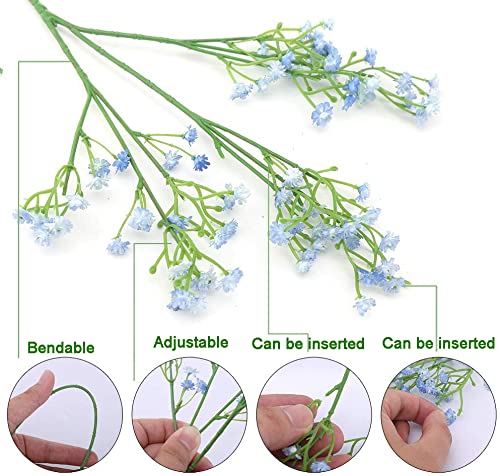 LYLYFAN Babys Breath Artificial Flowers,12 Pcs Gypsophila Real Touch Flowers for Wedding Party Home Garden Decoration Blue
