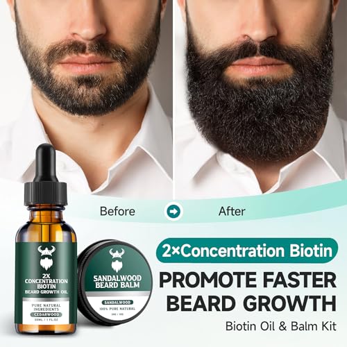 MistySprite Beard Growth Kit - 2X Concentration Biotin for Men, Natural Argan, Jojoba Oils and Vitamins (Cedarwood)