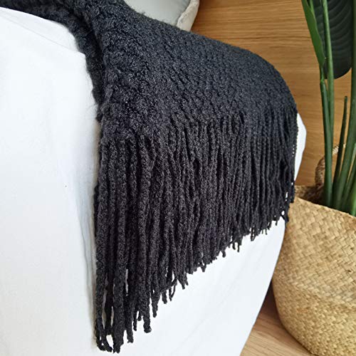 LOMAO Knitted Throw Blanket with Tassels Bubble Textured Lightweight Soft Throws for Couch Cover Home Decor (Navy, 50x60)