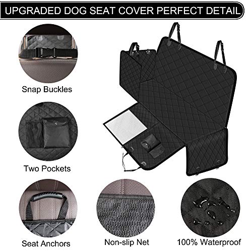 Femuar Dog Car Seat Cover with Storage Pockets Mesh Visual Window, Waterproof Nonslip , Heavy Duty Scratchproof Pet Dog Back Seat Cover Hammock for Cars Trucks and SUVs