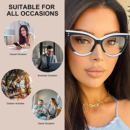 KFPH 2 Packs Stylish Cat Eye Glasses Blue Light Glasses Non Prescription Frames for Women Computer Reading Glasses Anti Glare & UV