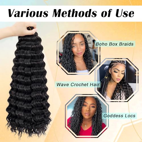 Eerya Long Curly Braiding Hair 18 Inch 2 Packs Ocean Wave Crochet Hair for Black Women Deep Wave Braiding Hair for Boho Braids（18 inch, #350）