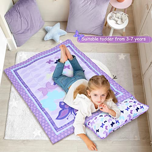 UOMNY Preschool Nap Mat with Pillow and Blanket Toddler Sleeping Bag for Daycare 48x20 Girls Sleeping Mat for Toddlers Kindergarten Blue (Mermaid)