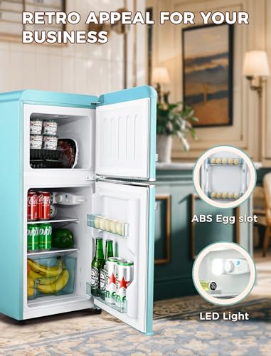 Anypro 3.2 Cu.Ft Compact Refrigerator Mini Fridge with Freezer, Retro Double Door Small Fridge, 7 Level Thermostat Removable Shelves, Small Refrigerator for Dorm, Office, Bedroom, White