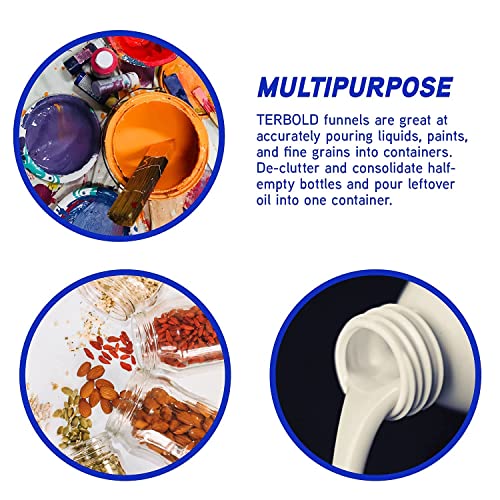 Terbold 4pc Funnel Nesting Set in BPA Free Plastic for Kitchen Cooking, Car Oil, Home, or Lab Use (Black)