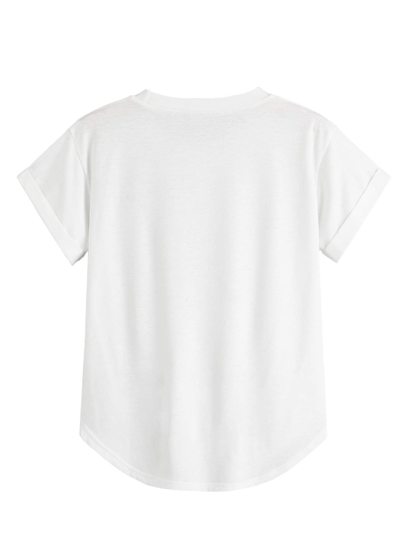 Milumia Women's Basic T Shirt Round Neck Short Sleeve Rolled Cuff Curved Hem Casual Tunic Tops White Small