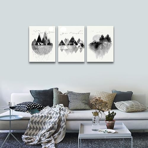Lapremoly Black And White Geometry Wall Paintings Wall Art For Living Room Abstract Wall Decor For Bedroom Office Decorations Wall Pictures Modern Framed Canvas Wall Art Posters 12x16 Inch 3 Piece