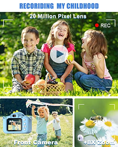 Kids Dinosaur Camera for 3-8 Years Old Toddlers Childrens Boys Girls Christmas Birthday Gifts Selfie Digital Toy Camera with 32GB Card Purple