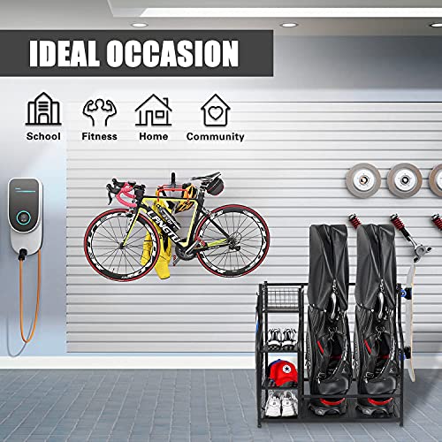 PLKOW Golf Bag Organizer Garage Storage Rack Golf Bag Stand Fits for 2 Golf Bags and Golf Accessories, Golf Storage Organizer for Garage, Shed and Basement