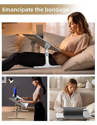 Laptop Desk for Bed,EWX Bed Table with Foldable Legs Tablet Slot Storage Drawer Silicone Wrist pad,Foldable Lap Table for Eating, Working, Writing and Drawing,22.8” x 14.6” Bed Desk